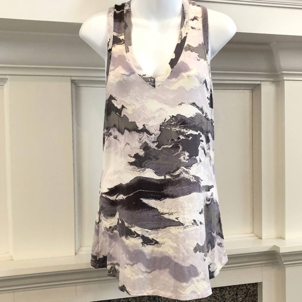Rose & Olive V-Neck Tank Gray w White, Like New, S
